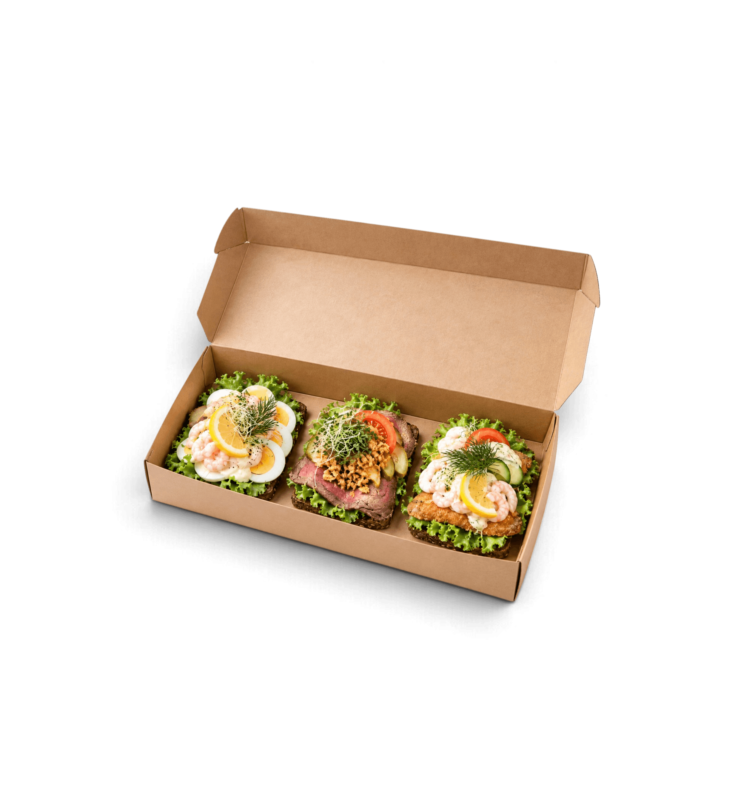 3 uspecificerede smørrebrød uden gris